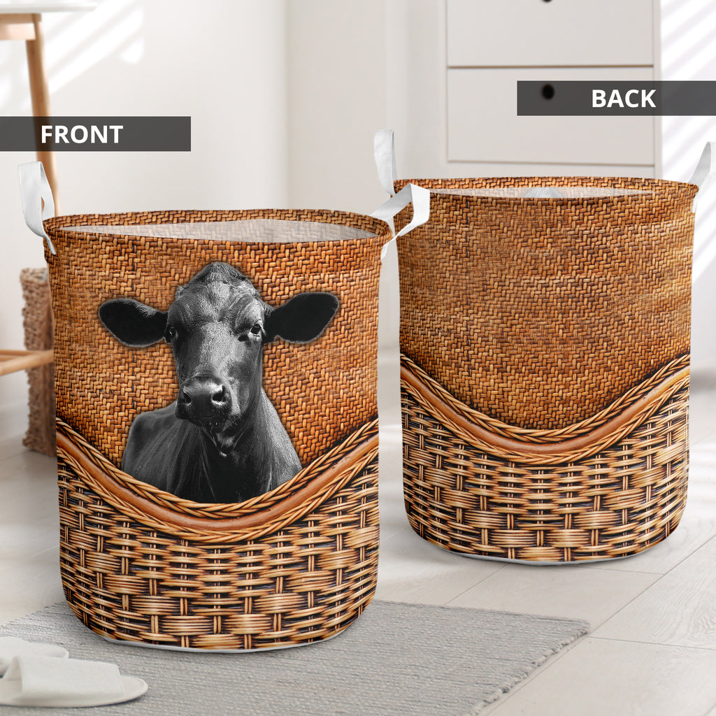 Black Cow Rattan Texture Laundry Basket For Nursery Dorm And Home Storage