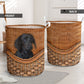 Black Dachshund Dog Rattan Texture Laundry Basket For Nursery Dorm And Home Storage