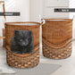 Black Pomeranian Dog Rattan Texture Laundry Basket For Nursery Dorm And Home Storage