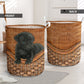 Black Pug Dog Rattan Texture Laundry Basket For Nursery Dorm And Home Storage