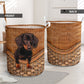 Black Tan Dachshund Dog Rattan Texture Laundry Basket For Nursery Dorm And Home Storage