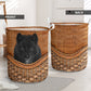 Black Wolf Rattan Texture Laundry Basket For Nursery Dorm And Home Storage