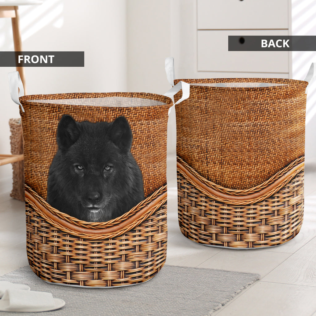 Black Wolf Rattan Texture Laundry Basket For Nursery Dorm And Home Storage