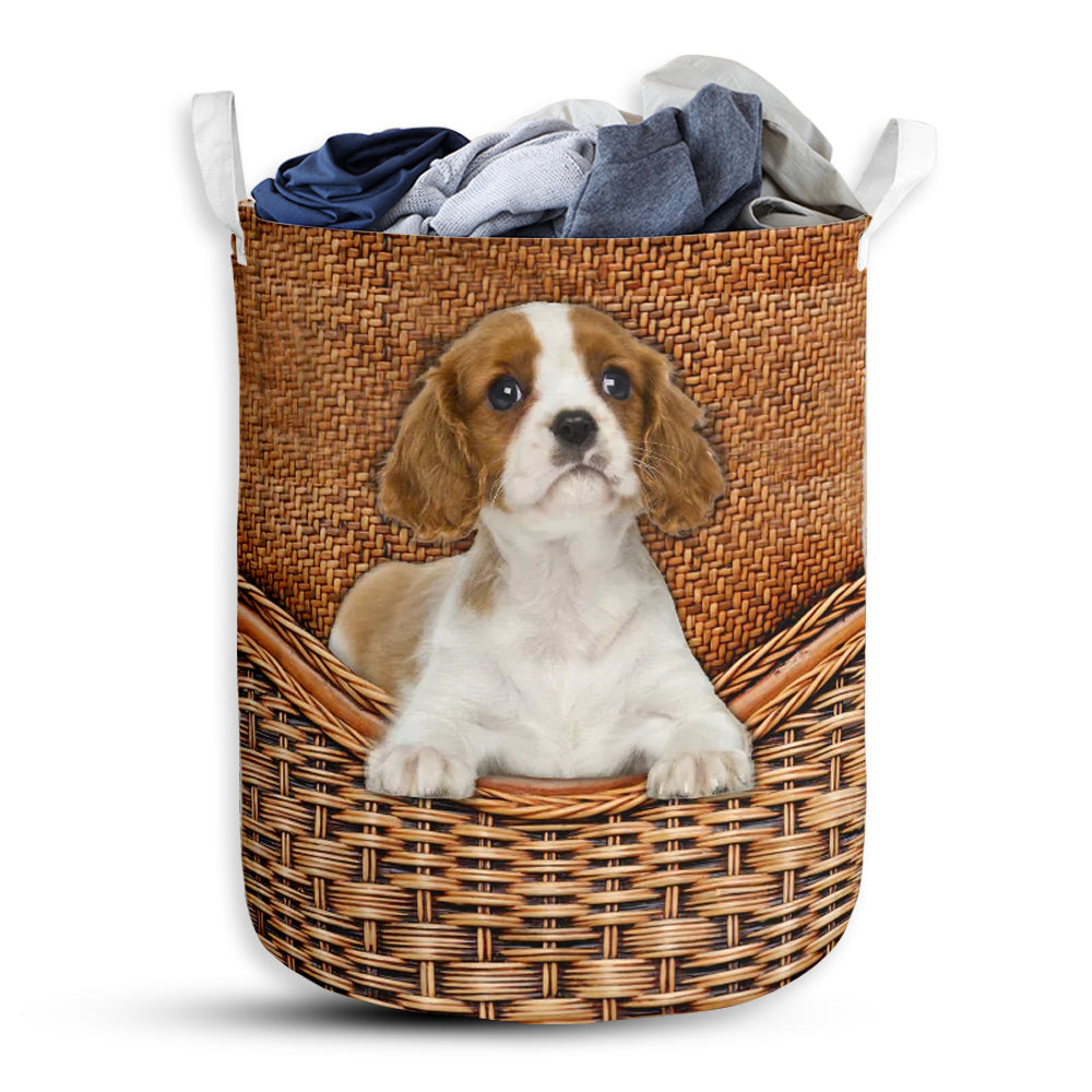 Small Size Blenheim Cavalier Dog Rattan Texture Laundry Basket For Bathroom Bedroom Storage