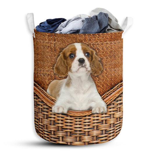 Small Size Blenheim Cavalier Dog Rattan Texture Laundry Basket For Bathroom Bedroom Storage