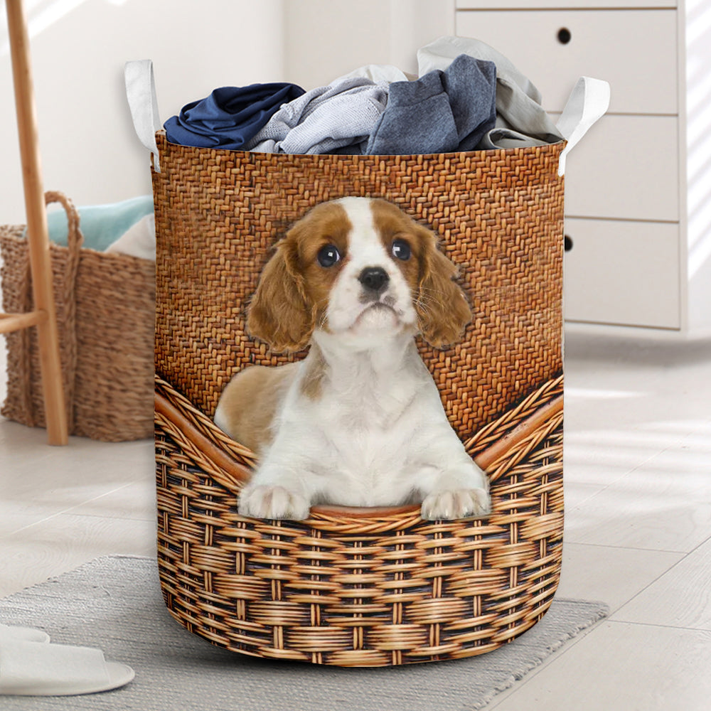 Blenheim Cavalier Dog Rattan Texture Laundry Basket For Room Home Organizer