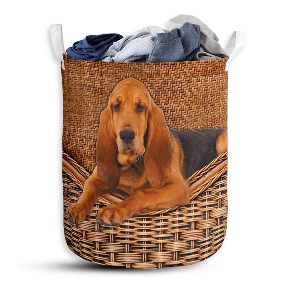 Small Size Bloodhound Dog Rattan Texture Laundry Basket For Bathroom Bedroom Storage