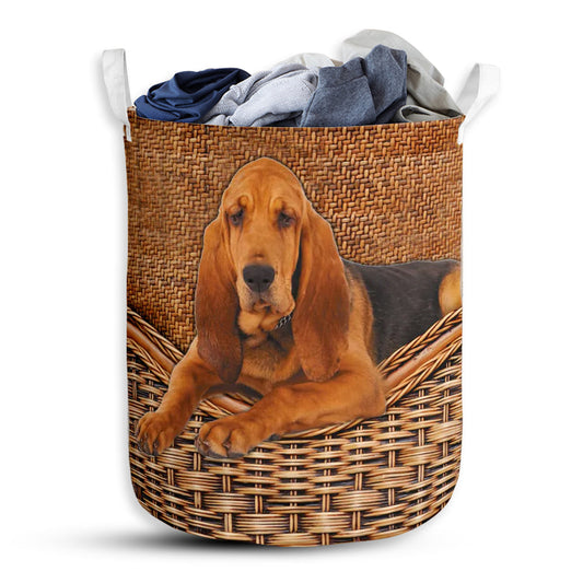 Small Size Bloodhound Dog Rattan Texture Laundry Basket For Bathroom Bedroom Storage