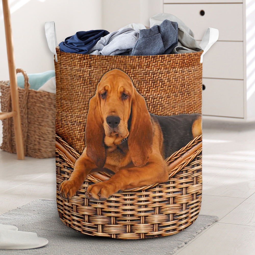 Bloodhound Dog Rattan Texture Laundry Basket For Room Home Organizer