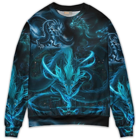 Blue Dragon Lightning Witch Fantasy Sweater For Alternative Fashion Events And Thoughtful Seasonal Gifts