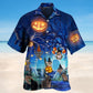 Halloween Blue Cat Hawaiian Shirt For Resort Trips, Coastal Parties, And Warm Weather Style
