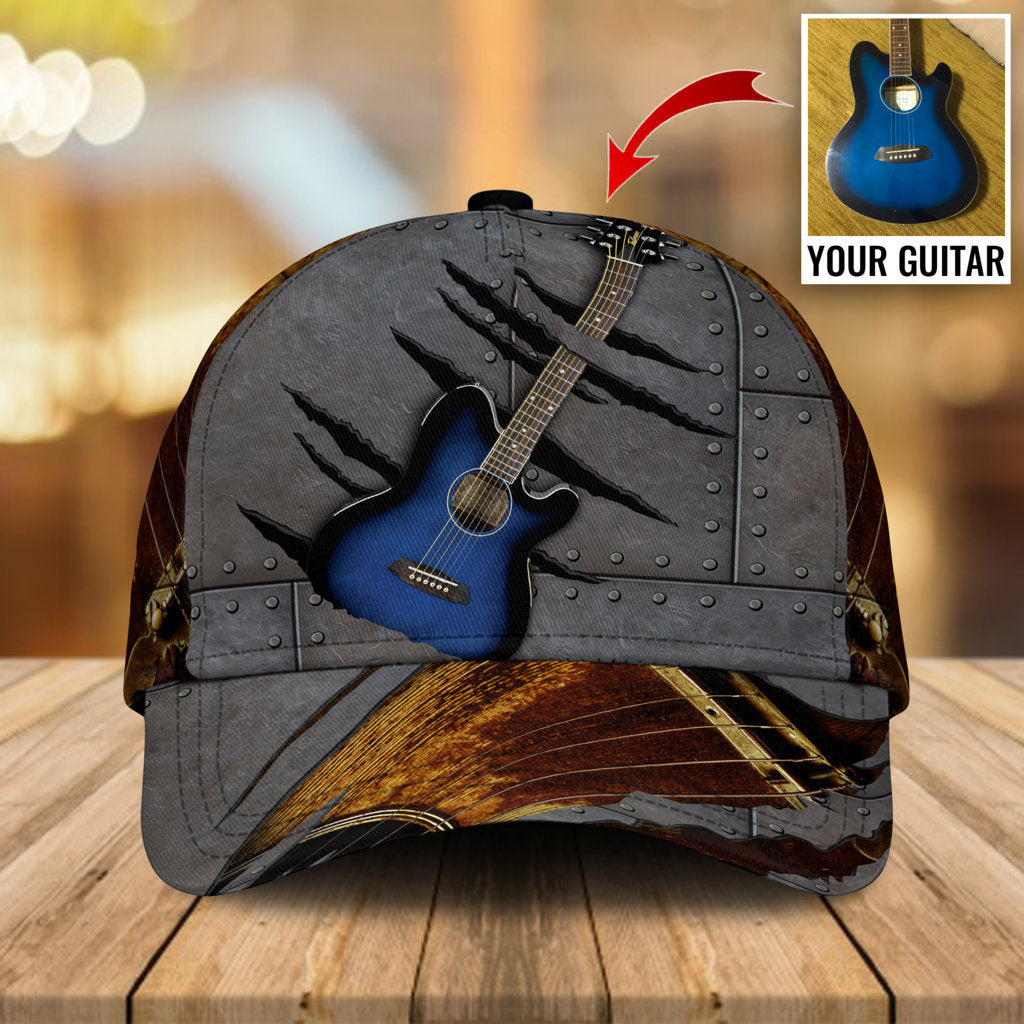 Blue Acoustic Guitar Custom Photo Classic Cap For Daily Wear Travel And Outdoor Activities