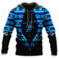 Native Blue Feather Pattern Hoodie For Traditional Themes Outdoor Events And Casual Travel