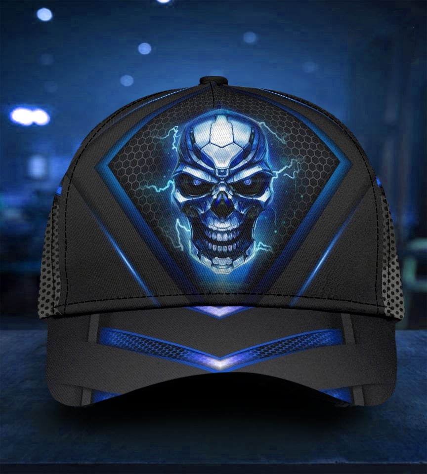 Skull Blue Pattern Classic Cap For Holiday Adventures Parties And Comfortable Styling