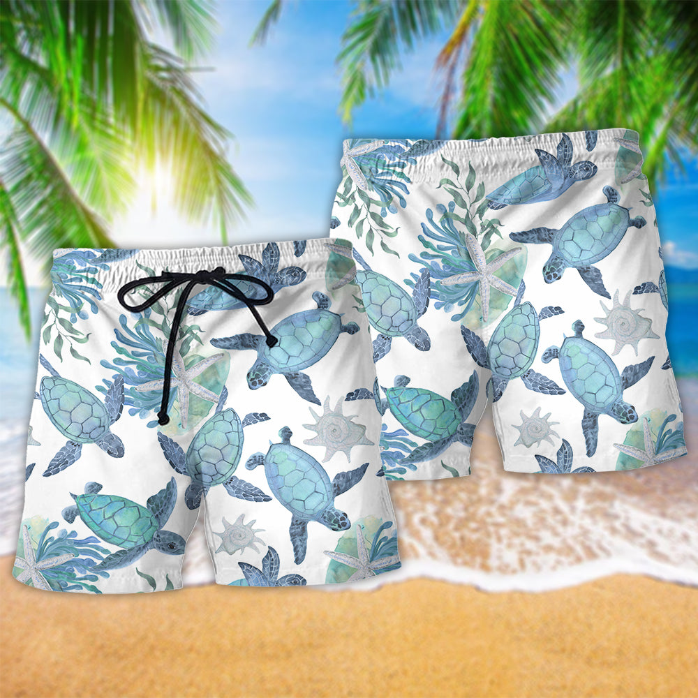 Blue Turtle Simple Ocean Beach Shorts Artwork View For Seaside Trips And Casual Style
