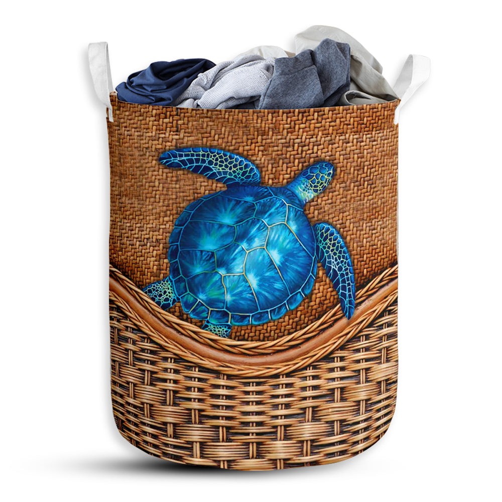 Small Size Turtle Blue Turtle Rattan Texture Laundry Basket For Bathroom Bedroom Storage
