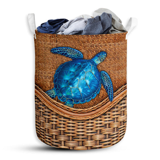Small Size Turtle Blue Turtle Rattan Texture Laundry Basket For Bathroom Bedroom Storage