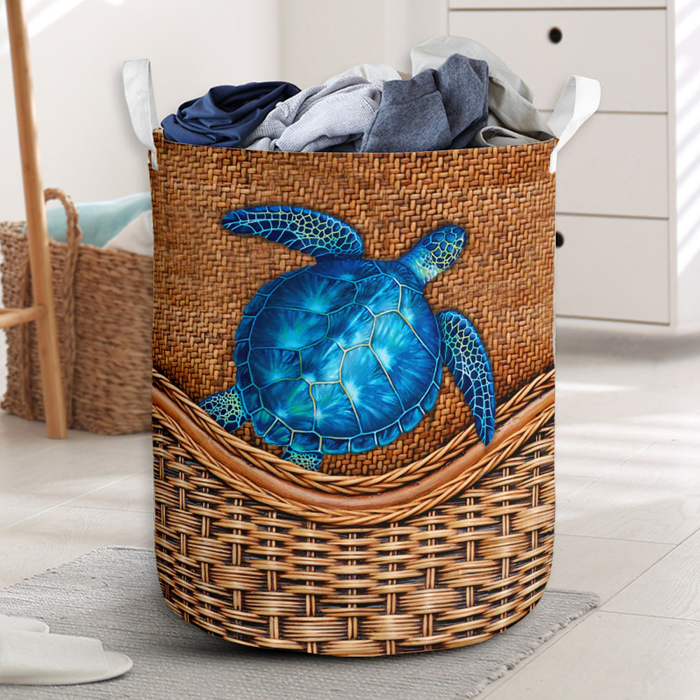 Turtle Blue Turtle Rattan Texture Laundry Basket For Room Home Organizer