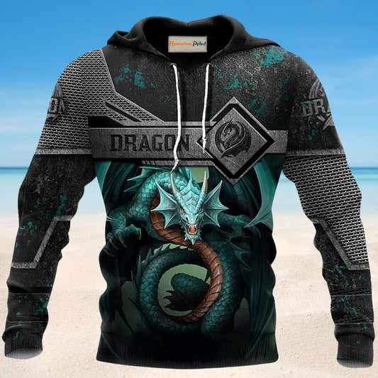 Blue Classic Dragon Metal Hoodie For Creative Casual Style Seasonal Outings And Comfort