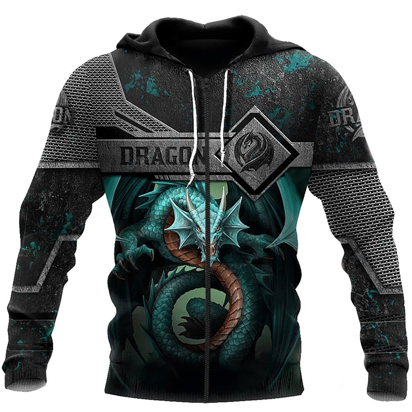 Blue Classic Dragon Metal Hoodie For Creative Casual Style Seasonal Outings And Comfort