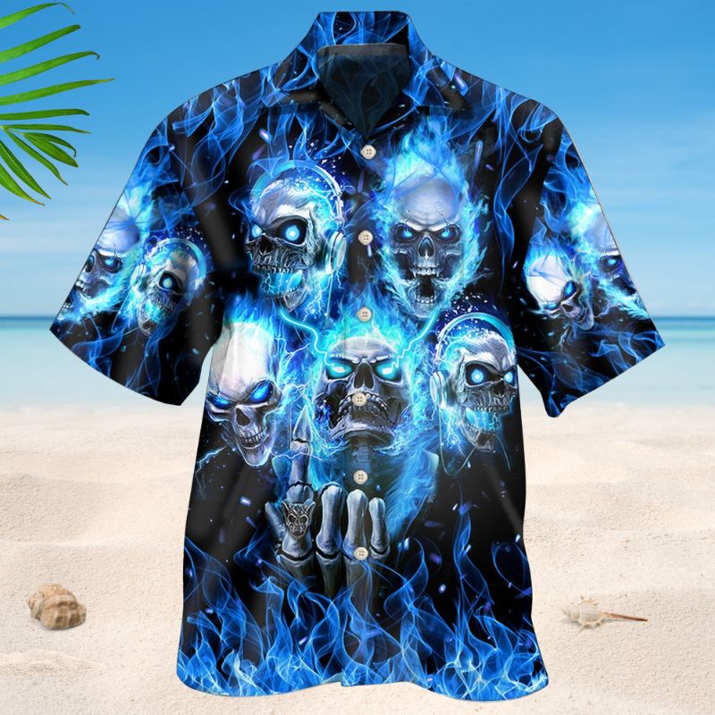 Blue Skull Angry Hawaiian Shirt For Island Vacations, Casual Events, And Distinctive Seasonal Style