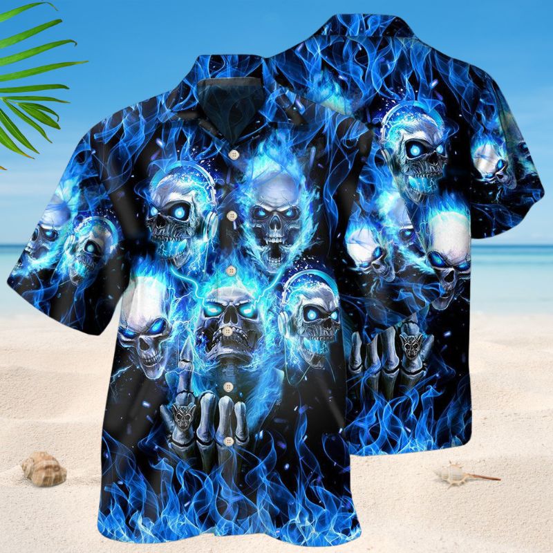 Blue Skull Angry Hawaiian Shirt For Island Vacations, Casual Events, And Distinctive Seasonal Style