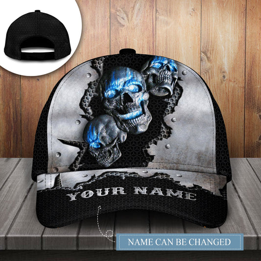 Blue Skull Metal Personalized Classic Cap For Festivals Holidays And Comfortable Everyday Wear