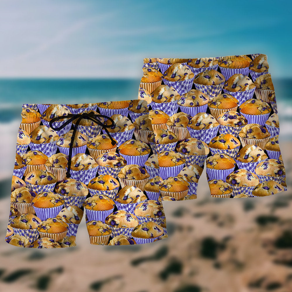 Yummy Blueberry Cake Beach Shorts Artwork Detail For Tropical Travel And Everyday Wear