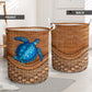 Turtle Blue Turtle Rattan Texture Laundry Basket For Nursery Dorm And Home Storage