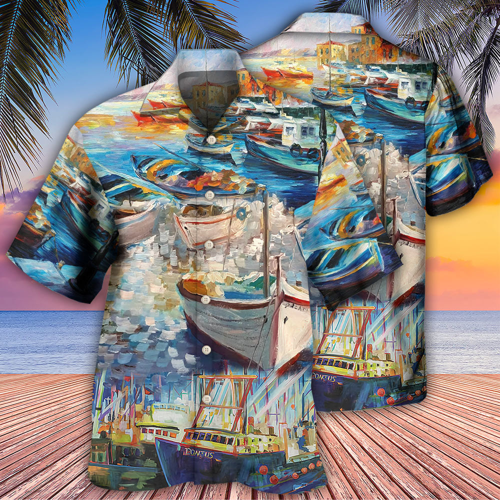 Boat Hawaiian Shirt Artwork View For Weekend Travel And Beach Style