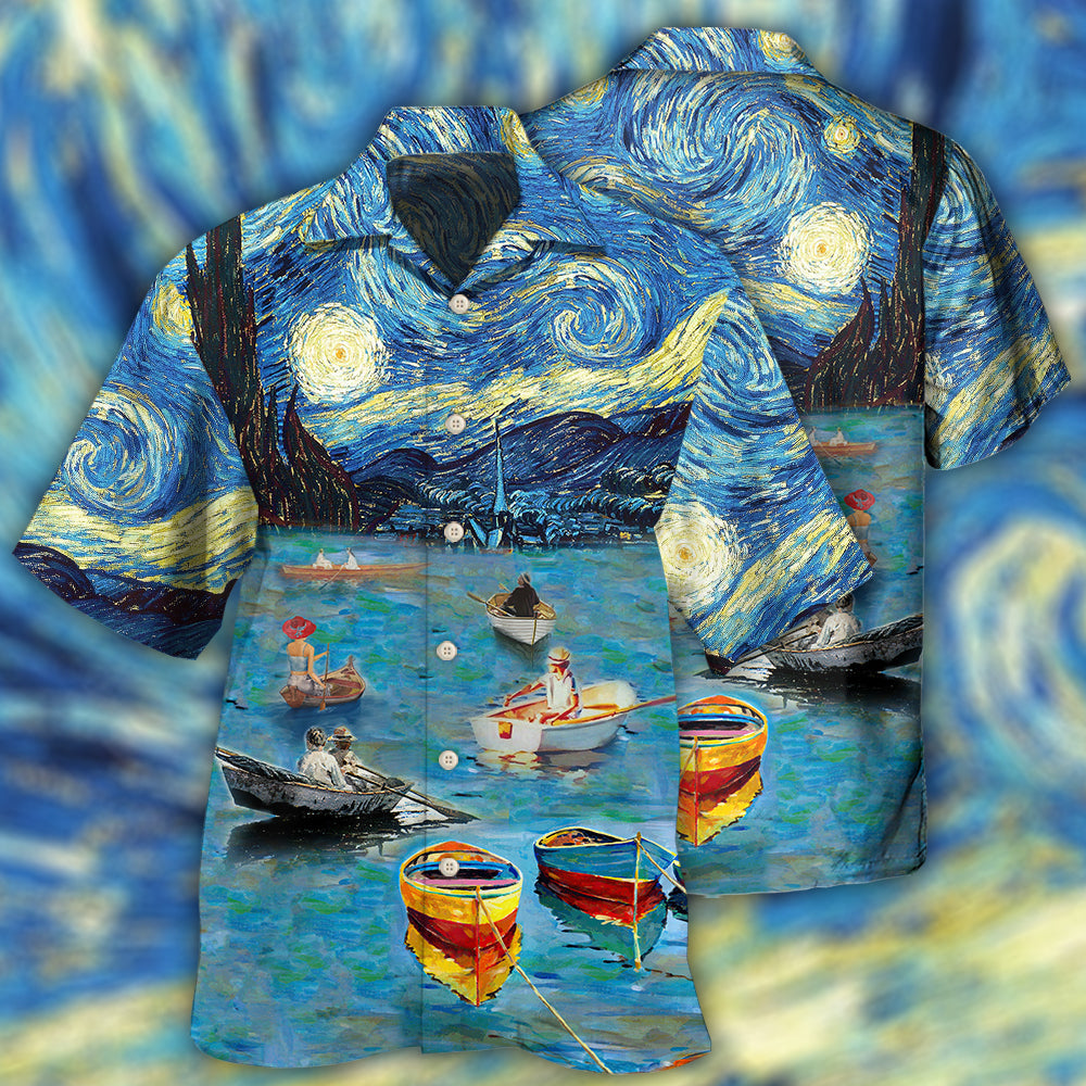 Boat Mysterious Sky Hawaiian Shirt For Island Vacations, Resort Wear, And Relaxed Seasonal Style
