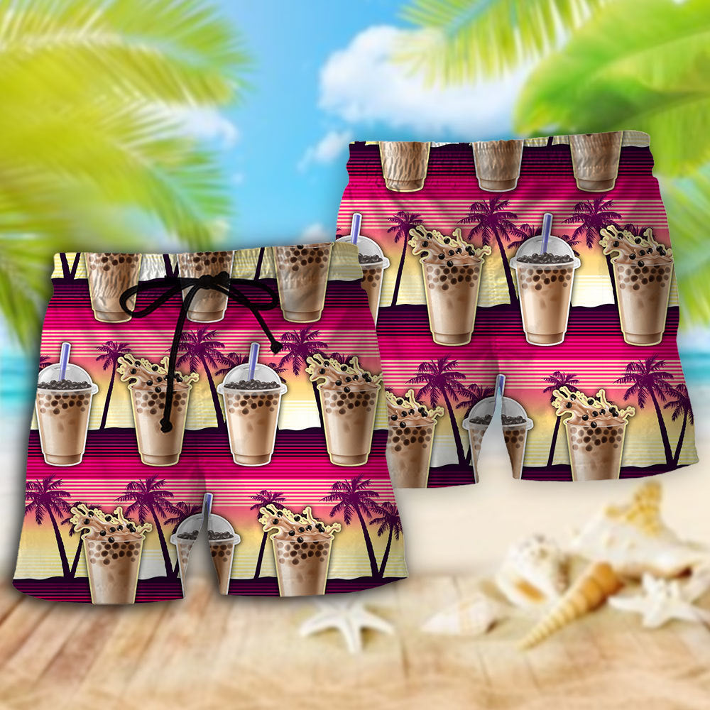Boba Tea Summer Drink Beach Shorts Pattern Detail For Warm Weather Comfort And Leisure And Relaxation