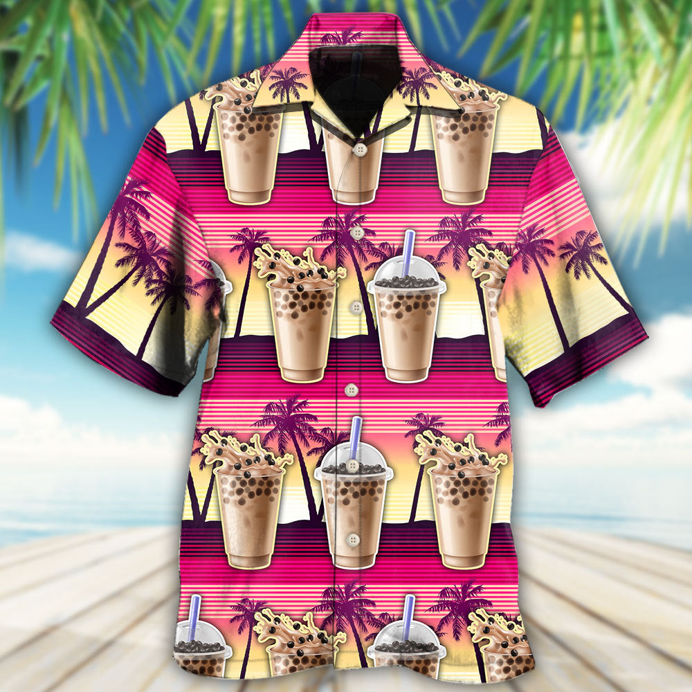 Summer Boba Milk Tea Hawaiian Shirt With All Over Print For Coastal Vacations Warm Weather Events And Daily Style