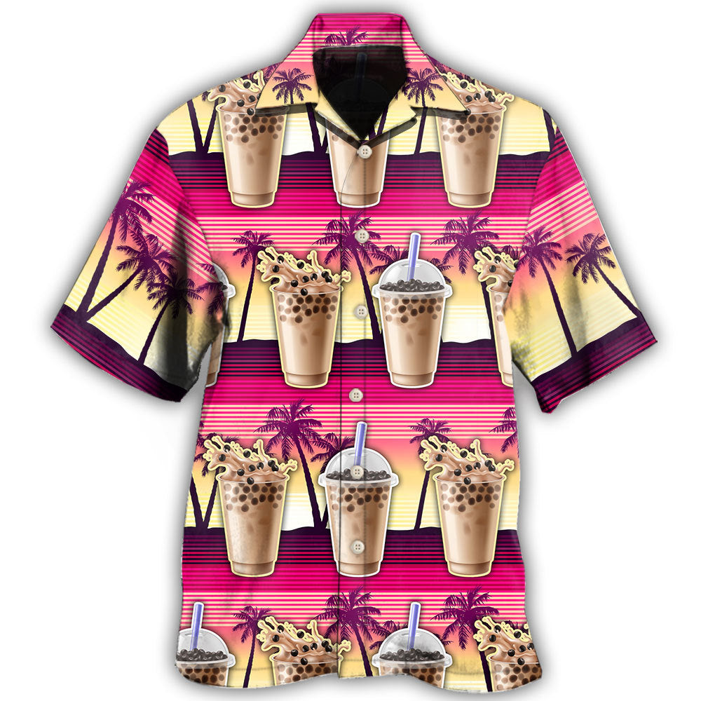 Summer Boba Tea Fun Hawaiian Shirt For Island Vacations, Resort Wear, And Relaxed Seasonal Style