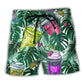 Boba Tea Tropical Leaf Beach Shorts Design View For Comfortable Resort And Beach Styling