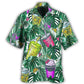 Tropical Boba Tea Leaf Design Hawaiian Shirt For Summer Vacation, Beach Travel, And Casual Wear