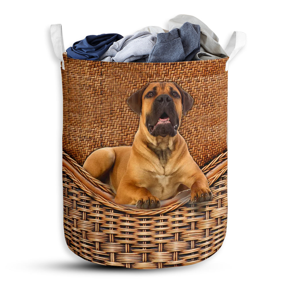 Small Size Boerboel Dog Rattan Texture Laundry Basket For Bathroom Bedroom Storage