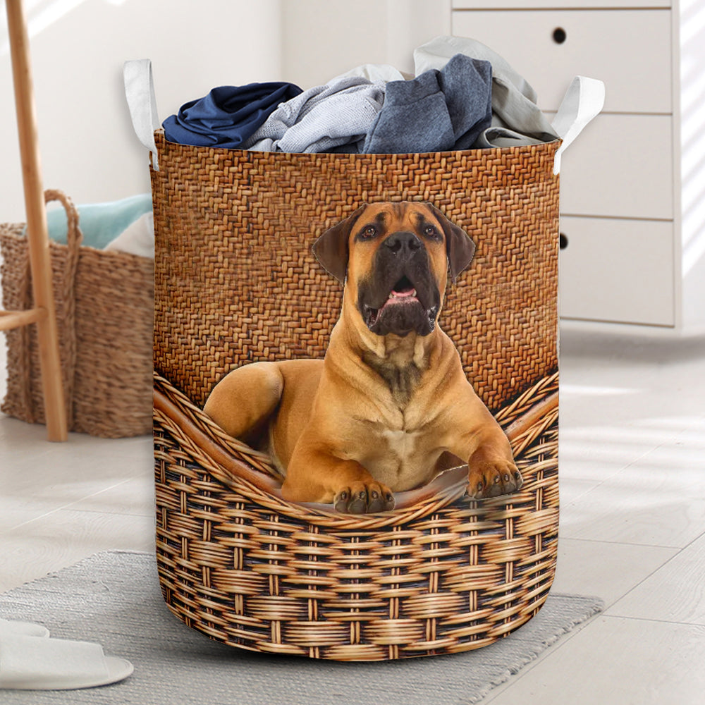 Boerboel Dog Rattan Texture Laundry Basket For Room Home Organizer