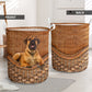 Boerboel Dog Rattan Texture Laundry Basket For Nursery Dorm And Home Storage