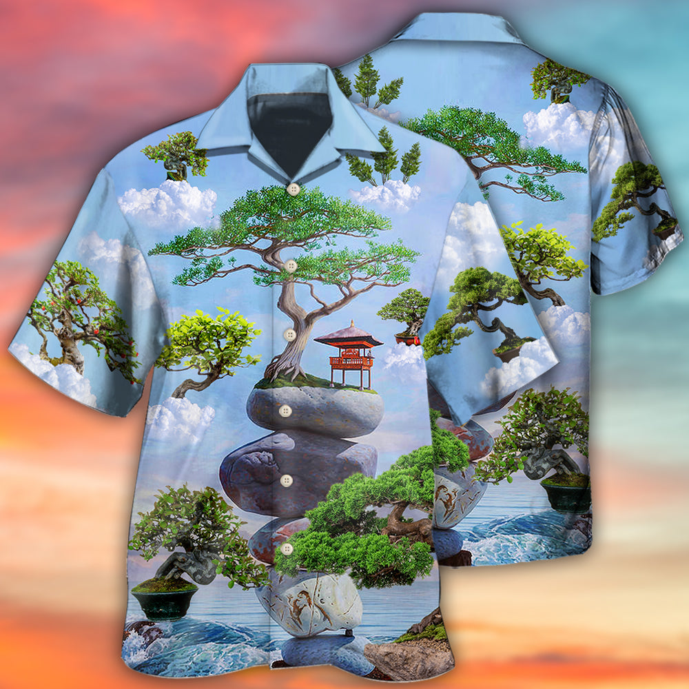 Bonsai Tree Hawaiian Shirt Pattern Detail For Vacation Travel And Daily Wear