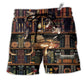 Book And Cat Sleep Hawaiian Print Beach Shorts For Wildlife Inspired Summer Style