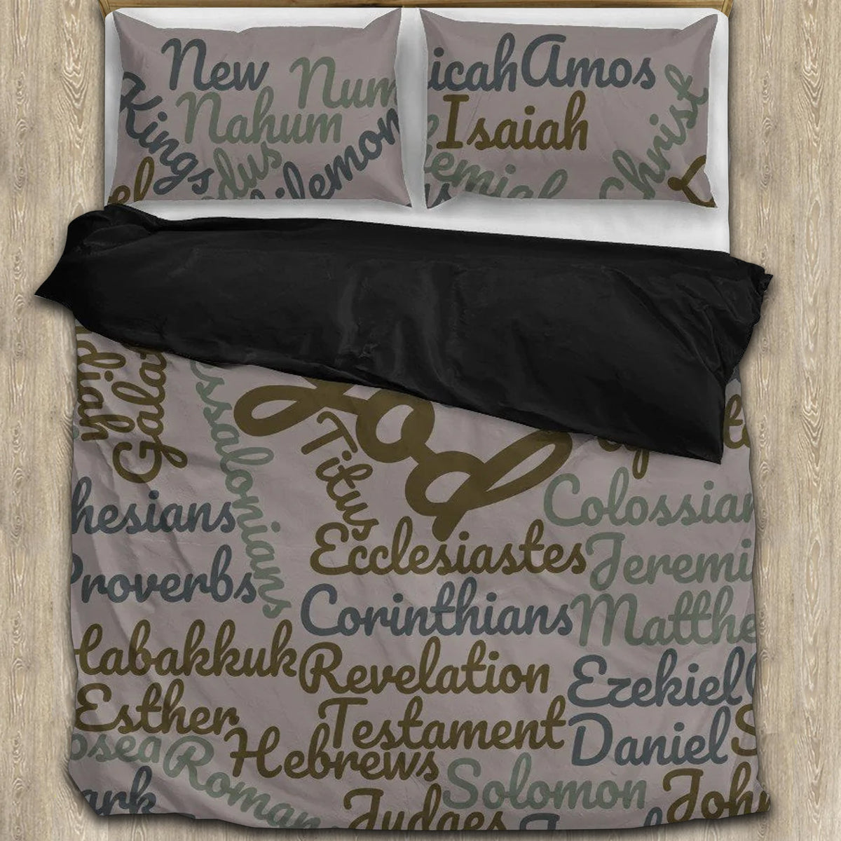 Gray Holy Bible Books Black Bedding Cover For Faith Bedroom Decor
