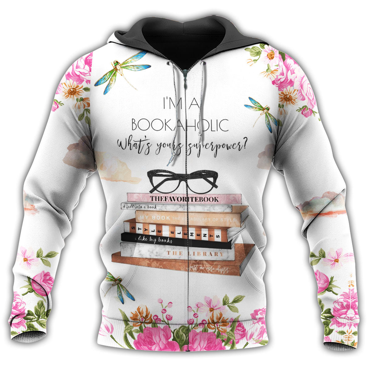 Floral Bookaholic Rose Hoodie For Casual Street Style Travel And Daily Comfort