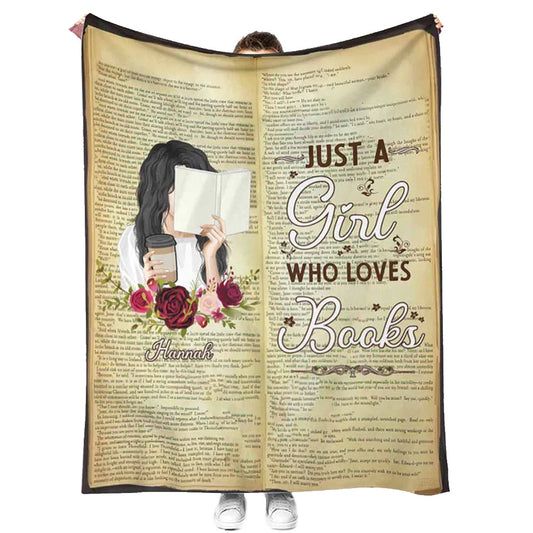Book Just A Girl Who Loves Books Personalized Flannel Blanket For Cozy Bedroom Sofa Decor