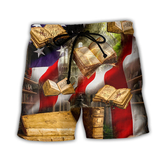 Independence Day Book Magic Beach Shorts For Oceanfront Escapes And Comfortable Daily Use