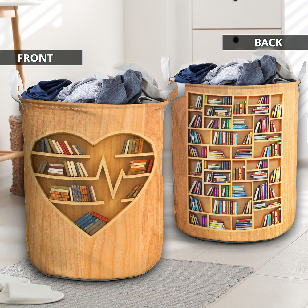 Book Love Heart Wood Style Laundry Basket For Bathroom Bedroom Storage