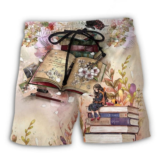 Book Reading Vintage Butterfly Lover Beach Shorts Pattern View For Vacation Travel And Outdoor Fun