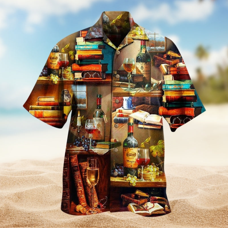 Books Scent Fine Drinks Hawaiian Shirt For Summer Vacation, Beach Travel, And Casual Wear