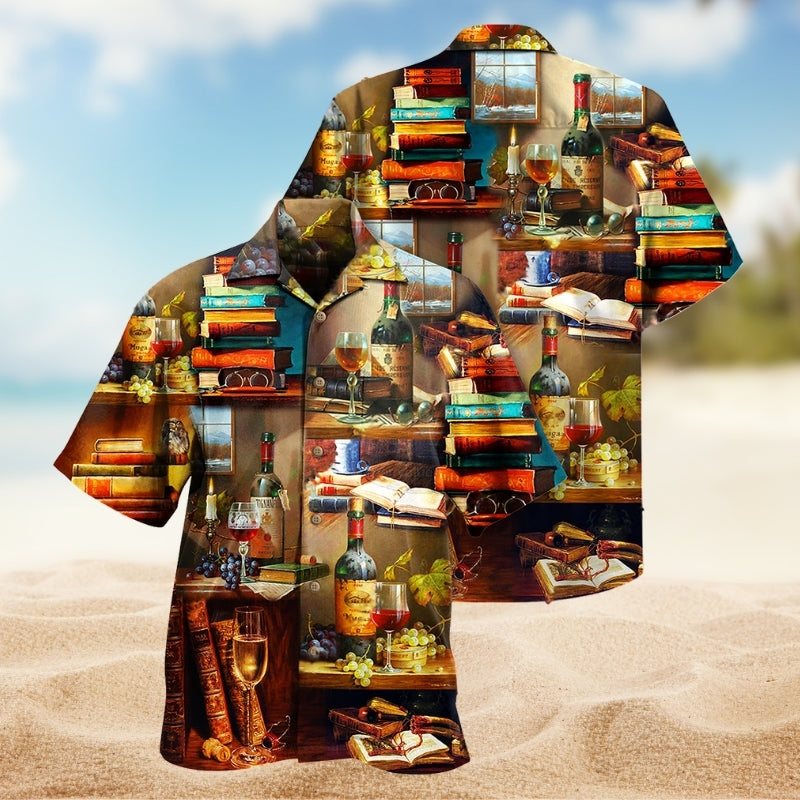 Books Scent Fine Drinks Hawaiian Shirt For Summer Vacation, Beach Travel, And Casual Wear