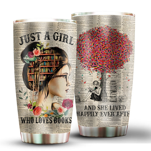 Books Just A Girl Who Loves Books Under Tree 20 Oz Tumbler For Coffee Travel And Daily Drinks